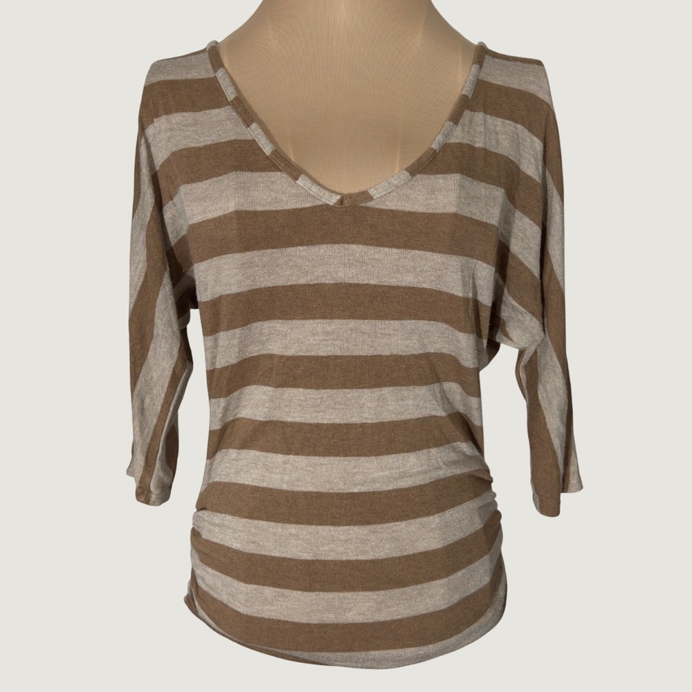 3225 | A'GACI Y2K Striped Ruched Dolman Top Brown Oatmeal Made USA Women
